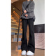 Poum American High Street Jeans Straight Spring y Autumn Summer Style Summer Style Trendy Black Sci-Fiting Pants Versátiles DFFS-701 Black XL (el tamaño es pequeño, se recomienda elegir una talla más grande)
