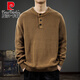 Pierre Cardin 2025 Autumn Sweater Men's American Retro Henley Collar Versatile Heavyweight Casual Sweater Autumn and Winter Jacket Black S Suitable Weight 95-105Jin Jin is equal to 0.5 kg