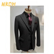 NKDH luxury brand suit suit men's autumn and winter wedding dress business casual formal dress groom's slim style three-piece suit XF601 navy blue (suit + vest + trousers) 2XL