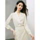 Late white 2024 spring style temperament V-neck new Chinese style national style dark pattern jacquard temperament age-reducing versatile shirt for women apricot M