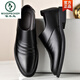 啄木鸟男鞋秋款2026新款商务正装皮鞋秋冬季加绒内增高真皮软底休闲鞋子 ZQF6189-2黑色加绒款 38