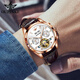 
European Pinke Swiss certified brand watches for men fully automatic mechanical watches luminous hollow flywheels for men gifts business watches European Pinke-3291-brown leather rose shell white surface