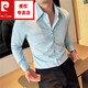 Pierre Cardin (Pierre Cardin) French large collar striped shirt men's long-sleeved autumn high-end casual versatile handsome style seersucker slim shirt blue 2XL (150-160Jin Jin equals 0.5 kg)