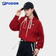 FILA FUSION women's trendy hooded sweatshirt winter new fashion casual knitted top wine milk red-WI S