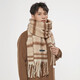 Warrior scarf men's autumn and winter warm and windproof and cold-proof thickened student plaid shawl Korean style lazy style versatile scarf apricot