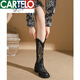 CARTELO leather western cowboy boots for women 2023 new embroidered knight boots mid-tube Martin boots thick high heel boots brown single 37
