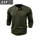 JEEP SPIRIT Henley long-sleeved T-shirt men's 2025 new American retro heavyweight men's seamless barrel knitted Henley collar bottoming shirt royal blue L US