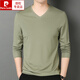 Pierre Cardin Herrenkleidung, Mulberry Seiden-T-Shirt, Herren V-Ausschnitt mit langärmeligen Frühling im mittleren Alter und Herbst, Dünne Herrenkleidung, Papas Herbst Top 1506 Navy 175