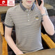 Pierre Cardin 2024 Sommer neuer Männer Revers kurzärmeliges Polo-Hemd Trendy Striped Sticked T-Shirt Top Men Grey Y6626 Kurzer XL