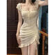 Sexy women's clothing and slim nightclub sexy dress bath massage short skirt dress technician work clothes as shown in the picture Apricot color S code (95 Jin [Jin equals 0.5 kg])
