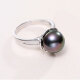 Demi jewelry round eyes strong luster Tahitian black pearl ring 925 silver
