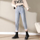 
Qingran'er plush velvet thickened jeans for women 2021 new winter loose high waist radish pants light blue warm dad pants 15099 light blue plush S