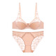 Carey Kay French underwear women's thin large breasts show small breasts push-up half cup sexy French lace low-cut bra set sweet pink set (bra + panties) 36/80B