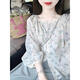 
Geman maternity summer suit fashionable 2025 summer new fashionable and stylish shirt top loose two-piece apricot color floral top + belly-resisting jeans L