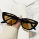 Yuruo 2023 new Korean style fashionable street style cat eye sunglasses fashion triangle glasses men and women frame sunglasses black frame gray film
