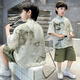 G.DUCKKIDS小黄鸭男童汉服夏装套装新款中大儿童古风唐装男孩夏季薄款两件套 绿色 120 尺码5~6岁【110-120cm】