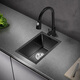 PULT Black Nano Kitchen Balcony Bar Handmade Small Sink Single Tank 304 Stainless Steel Washing Basin Mini Washing Pot With 6193 Round Faucet Full Set 380x300mm