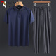 Padre de carpintero de mediana edad Papá de mediana edad seda de seda informal deportes casuales de verano para hombres camiseta de manga corta de la camiseta de mediana edad del juego de dos piezas 8790 ropa gris oscuro + 9922 pantalones grises m