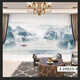 Transparent and opaque 5D three-dimensional ink landscape painting Chinese style gauze curtain for living room, bedroom, study, balcony, tea room partition curtain Thickened and opaque