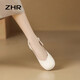 ZHR single sandals for women summer sweet bow single shoes women's fashionable toe thick heel women's shoes Y702 beige 35