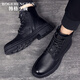 Borghunton Brand Martin Boots Herren Frühling Neue High Top -Schuhe Männer vielseitig plus samter warm warm britische Arbeitskleidung Kurzstiefel Herren Schwarz [Marken -Herrenstiefel] 40