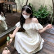FSHE一字肩吊带连衣裙女设计小众夏季2025法式温柔初恋收腰裙子 1098# L码建议100-110斤