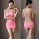 Chen Liji jk suit SM thong sexy pajamas ice silk thin backless skirt suit hip skirt fully transparent hanging pink