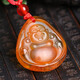 Wanjun natural gold amber beeswax is blessed to accompany the Buddha Maitreya Buddha Laughing Buddha protective Buddha pendant beeswax original stone pendant 4.77 grams gold amber laughing Buddha