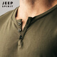 JEEP SPIRIT muscular man fitness round neck buttoned short-sleeved t-shirt cotton slim fit tough guy henley shirt sports top solid color t summer white XL