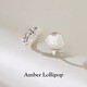 Amber Lollipop pearl ring for women, light luxury, niche sense, mother-of-pearl index finger ring, anniversary birthday gift for girlfriend and wife, double layered (mother-of-pearl ring + rice grain ring)