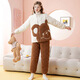 Fenten couple's pajamas autumn and winter quilted plus velvet stand-up collar anti-static long-sleeved pajamas set cartoon bear home clothes off-white-women's M