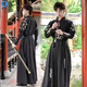 The Chinese style ancient costume large size cross-collar long sleeve two-piece set for Hanfu boys black scholar swordsman ancient style suit black 826 set 5XL 230Jin [Jin equals 0.5 kg]