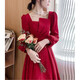 Feshelan Bridal Toast Dress Large Size Fat mm Summer Belly Covering French Red Engagement Dress for Pregnant Women High-end Dress Burgundy (No Bronzing) 2XL _Recommendation 140-160Jin Jin equals 0.5 kg
