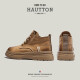 HAUTTON Martin boots men's first-layer cowhide retro short-tube summer new all-match work boots fashionable rhubarb boots 588 khaki color 39 size (suitable for sports shoes size 40)
