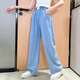 Pitt Pitt Summer Girls Wide Legs 2025 Neue Kinderhosen Sommermädchen Jeans mittlere große Kinder Casual Sporthose 9905 Weiß + 15013 Blau [Ice Seidenset] 170 cm