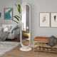 Baiyuda Nordic light luxury dressing mirror floor-standing full-body mirror Internet celebrity ins rotating fitting mirror home bedroom multi-function mirror with storage hook [Light luxury gold] white marble