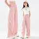 I.KARNOW girls' pants summer thin 2025 new children's wide-leg pants suit big children's summer clothes anti-mosquito silk straight pants 15261 military green 170