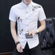 Yunhanye short-sleeved shirt men's Korean style trendy slim casual printed teenager summer half-sleeved shirt handsome shirt trendy 829 black high quality M suitable for 80-100Jin [Jin equals 0.5 kg]