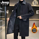 JEEP SPIRIT牛仔风衣男中长款冬季薄绒加厚潮流胖子宽松大码羊羔毛棉衣外套男 黑色5010J 3XL
