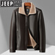 JEEP SPIRIT dad winter leather jacket middle-aged men's stand-up collar plus velvet leather jacket middle-aged and elderly casual thickened warm coat top brown fur collar 180 weight 130-150 Jin Jin is equal to 0.5 kg