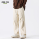 Foss Phil spring and summer pure cotton workwear casual pants men's loose wide-leg breathable paratrooper charge pants FPK27 beige white L