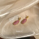Puli S925 Silver Needle Oval Pink Hibiscus Stone Gemstone Pendant Women's Earrings High-end Earrings European and American Retro Pink