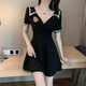 Tangjun Nightclub Sexy Women's Clothing Sleim Nightclub Sexy Dress Massage Massage Short Dress Press Prome Prome Black [726 моделей] L предлагает 100-110JIN [JIN равно 0,5 кг]