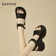达芙妮（DAPHNE）凉鞋女外穿一字带夏季新款时尚仙女风软底轻便水钻魔术贴女鞋 黑色 跟高9cm 36 (230mm) 标准码
