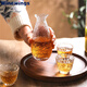 WINEWINGS Japanese hand-made glass wine warmer set, home liquor dispenser, hammered sake ice wine jug, Japanese wine cup, wine set, gold-painted style/wine warmer set, one pot, 4 cups, one cylinder, tray not included