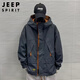 JEEP SPIRIT Jeep Jacket Men's Hooded Autumn and Winter Jacket Men's Casual Men's Trendy Work Clothing Tops Dark Gray XL