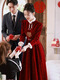 Yingwen Cheongsam Toast Wear Bride 2024 New Engagement Dress Chinese Wedding Long Sleeve Velvet Thickened Winter Burgundy S Recommended 85-90Jin Jin equals 0.5 kg