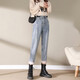 
Qingran'er plush velvet thickened jeans for women 2021 new winter loose high waist radish pants light blue warm dad pants 15099 light blue plush S