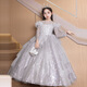 Stoffkatze Mädchen Kleid im Herbst und Winter Sinn für Kinder Abend Langarm Herbst und Winter Blumen Mädchen garnieren Rock kleine Mädchen Geburtstag Prinzessin Klavier Silber 150 cm