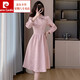 Pierre Cardin (pierre cardin) cheongsam sweet cool style new Chinese style improved dress women's spring wear 2024 new waist style a-line mid-length skirt pink XL